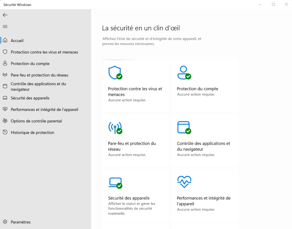 Capture de l'outil de sécurité Windows