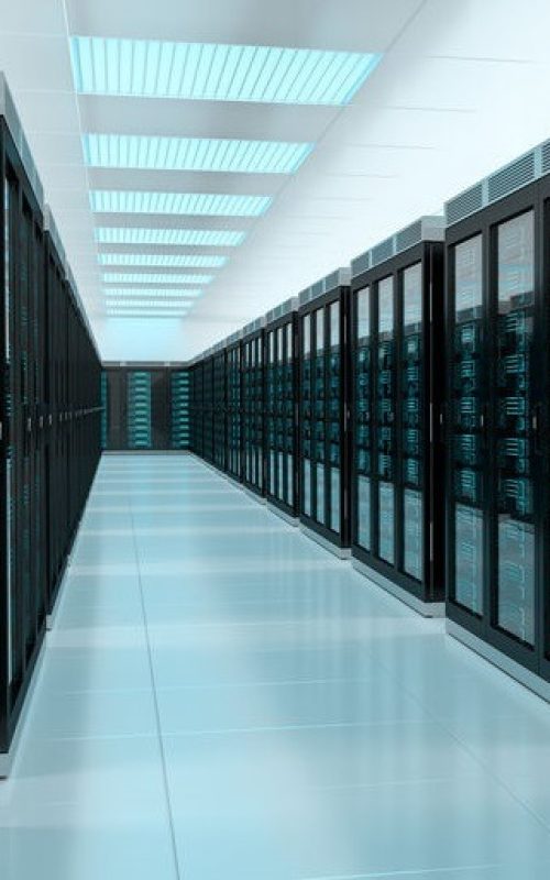Bright server room data center storage interior 3D rendering